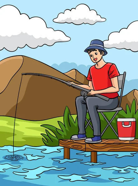 Ten Klip Kreskówek Pokazuje Ilustrację Fisherman — Wektor stockowy