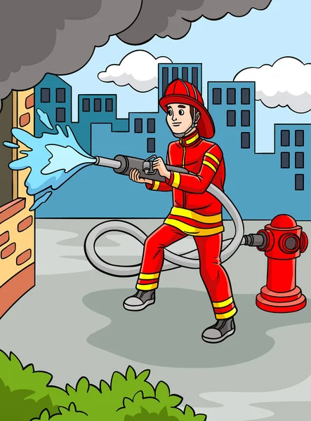 Clipart Dessin Animé Montre Une Illustration Pompier — Image vectorielle