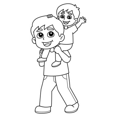 Oğlunu taşıyan bir babanın sevimli ve komik renkli sayfası. Çocuklar için saatlerce boyama eğlencesi sağlıyor. Renk, bu sayfa çok kolay. Küçük çocuklar ve yeni yürümeye başlayanlar için uygun..