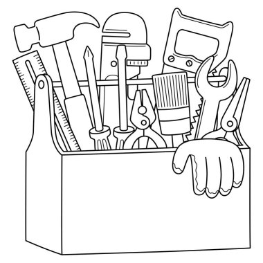 A cute and funny coloring page of a Toolbox. Provides hours of coloring fun for children. Color, this page is very easy. Suitable for little kids and toddlers.