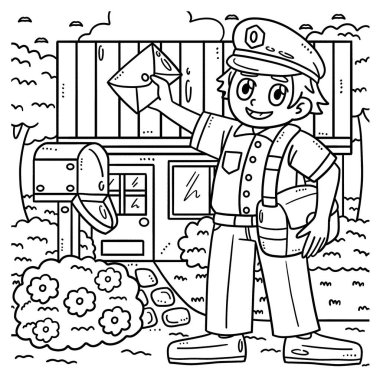 Bir Postacının Sevimli ve komik renkli mektupları teslim etme sayfası. Çocuklar için saatlerce boyama eğlencesi sağlıyor. Renk, bu sayfa çok kolay. Küçük çocuklar ve yeni yürümeye başlayanlar için uygun..