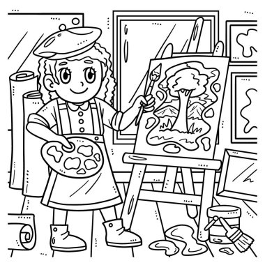 Ressam kız resminin sevimli ve komik renkli bir sayfası. Çocuklar için saatlerce boyama eğlencesi sağlıyor. Renk, bu sayfa çok kolay. Küçük çocuklar ve yeni yürümeye başlayanlar için uygun..