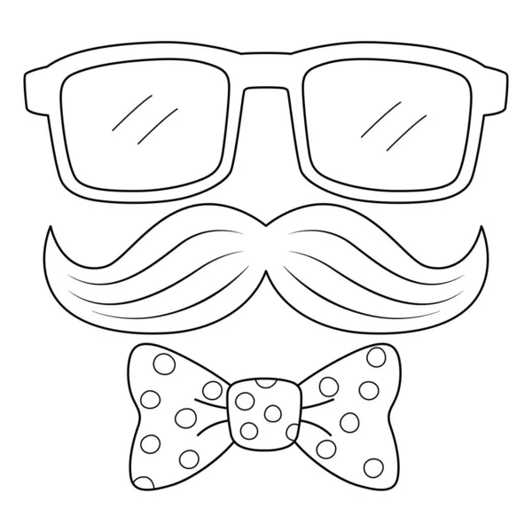 Cute Funny Coloring Page Glasses Mustache Tie Provides Hours Coloring — Stock Vector