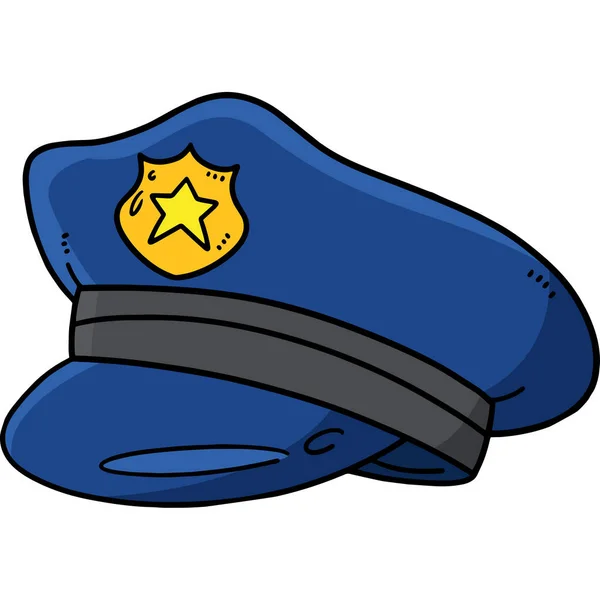 Este Clipart Dos Desenhos Animados Mostra Uma Ilustração Chapéu Polícia —  Vetores de Stock