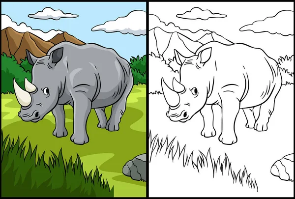 페이지는 코뿔소의 모습을 이비유의한 있으며 어린이들에게 영감을 역할을 — 스톡 벡터