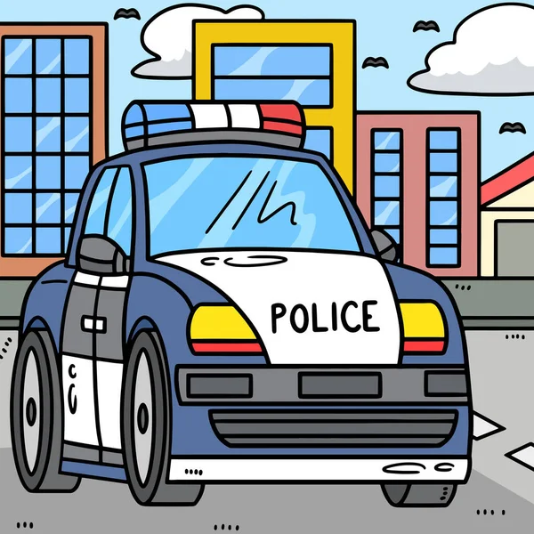 この漫画のクリップは 警察の車のイラストを示しています — ストックベクタ