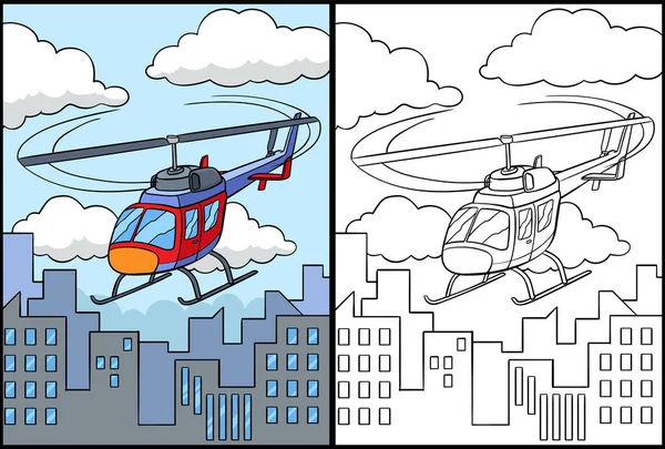Diese Malseite Zeigt Einen Hubschrauber Eine Seite Dieser Illustration Ist — Stockvektor