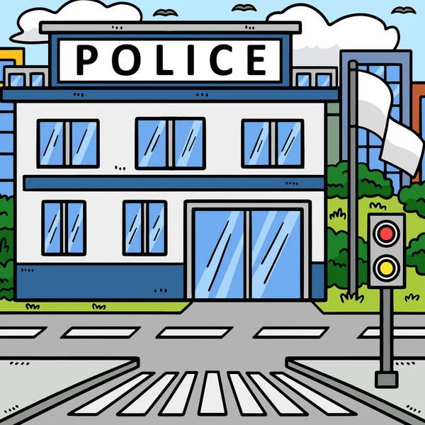 Este Clipart Desenhos Animados Mostra Uma Ilustração Delegacia Polícia —  Vetores de Stock