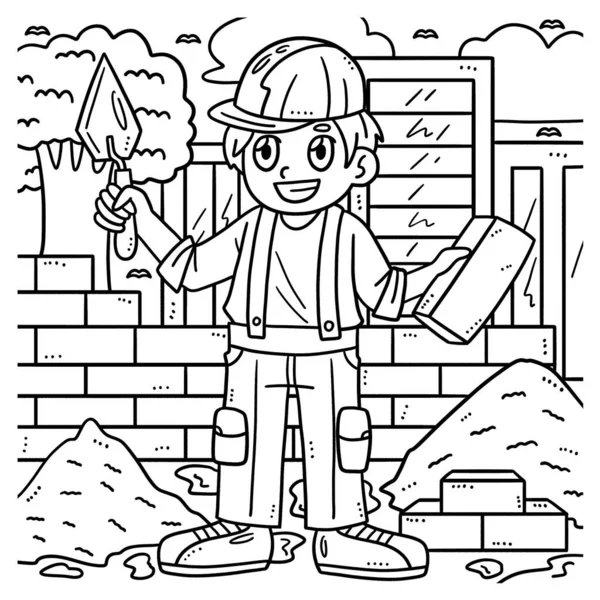 Mason Bricks Şirin Komik Renkli Sayfası Çocuklar Için Saatlerce Boyama — Stok Vektör
