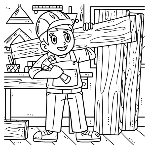 카펜터 Carpenter Carpending Plywood 의귀엽고 재미있는 페이지입니다 아이들에게 색을칠 시간을 — 스톡 벡터