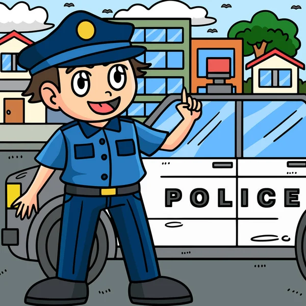 この漫画は警察官のイラストを示しています — ストックベクタ
