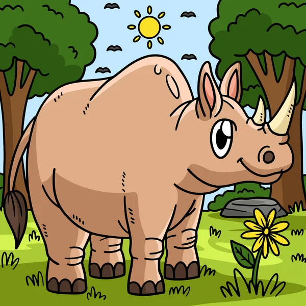 Este Clipart Dibujos Animados Muestra Una Ilustración Del Rinoceronte — Vector de stock