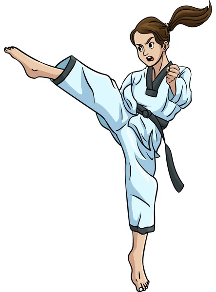 Questa Clipart Del Fumetto Mostra Illustrazione Taekwondo — Vettoriale Stock