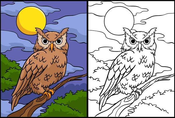 Coloring Page Shows Owl One Side Illustration Colored Serves Inspiration — Stock Vector