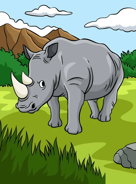 Este Clipart Dibujos Animados Muestra Una Ilustración Del Rinoceronte — Vector de stock