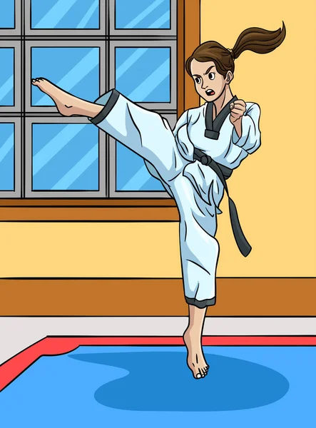 Este Clipart Desenhos Animados Mostra Uma Ilustração Taekwondo — Vetor de Stock