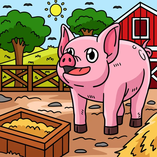 Este Clipart Desenhos Animados Mostra Uma Ilustração Porco — Vetor de Stock