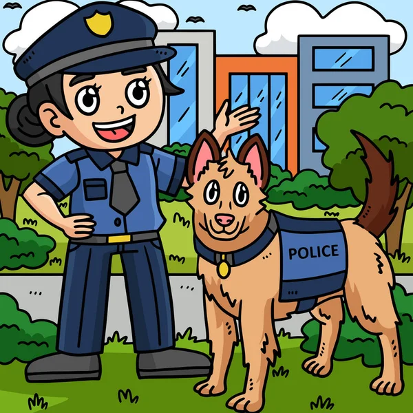Este Clipart Dibujos Animados Muestra Una Ilustración Policía Perro Policía — Vector de stock