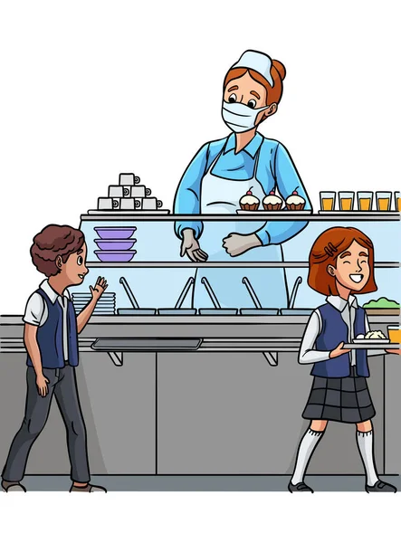 Karikatür Bir Lunch Lady Illüstrasyonunu Gösteriyor — Stok Vektör