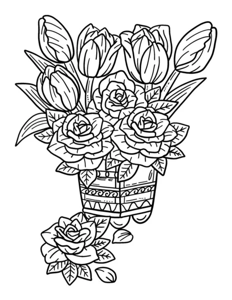 Une Jolie Page Colorier Fleurs Dans Vase Fournit Des Heures — Image vectorielle