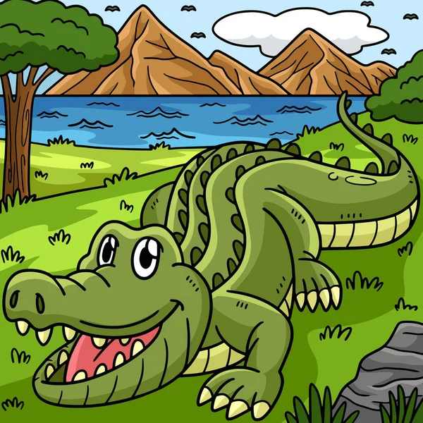 Este Clipart Desenhos Animados Mostra Uma Ilustração Crocodilo —  Vetores de Stock