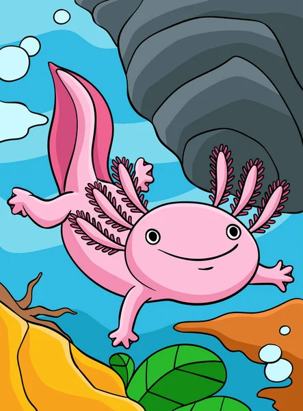 Este Clipart Desenhos Animados Mostra Uma Ilustração Axolotl — Vetor de Stock