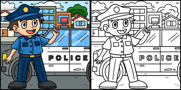 Cette Page Colorier Montre Policier Côté Cette Illustration Est Coloré — Image vectorielle