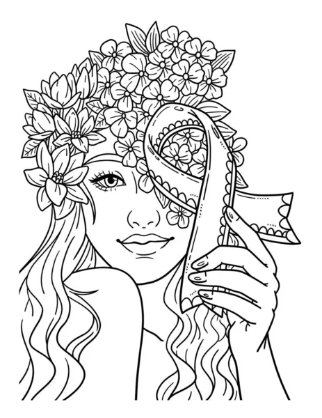 stock vector A cute and beautiful coloring page of a Woman with pink flowers and an awareness ribbon. Provides hours of coloring fun for adults.