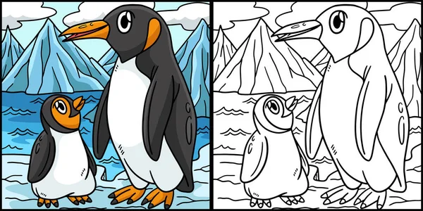 Denna Färg Sida Visar Pingvin Ena Sidan Denna Illustration Färgad — Stock vektor