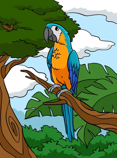 Tento Kreslený Kliparty Ukazuje Papouška Ilustrace — Stockový vektor