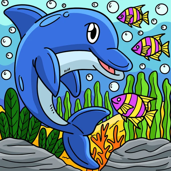 Tento Kreslený Kliparty Ukazuje Delfín Ilustrace — Stockový vektor