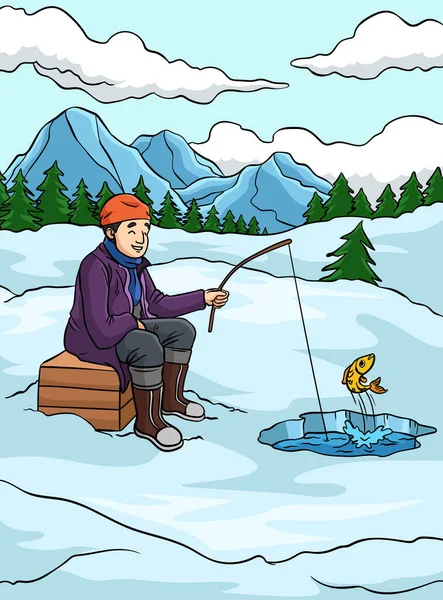 Dieser Cartoon Clip Zeigt Eine Illustration Zum Eisfischen — Stockvektor