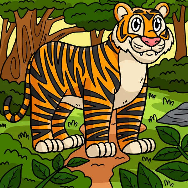 Clipart Dessin Animé Montre Une Illustration Tigre — Image vectorielle
