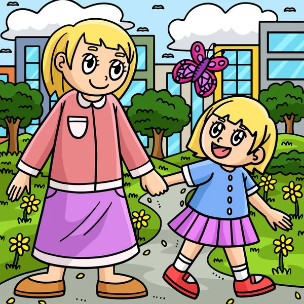 Bu karikatür bir Anne ve Çocuk illüstrasyonunu gösteriyor.