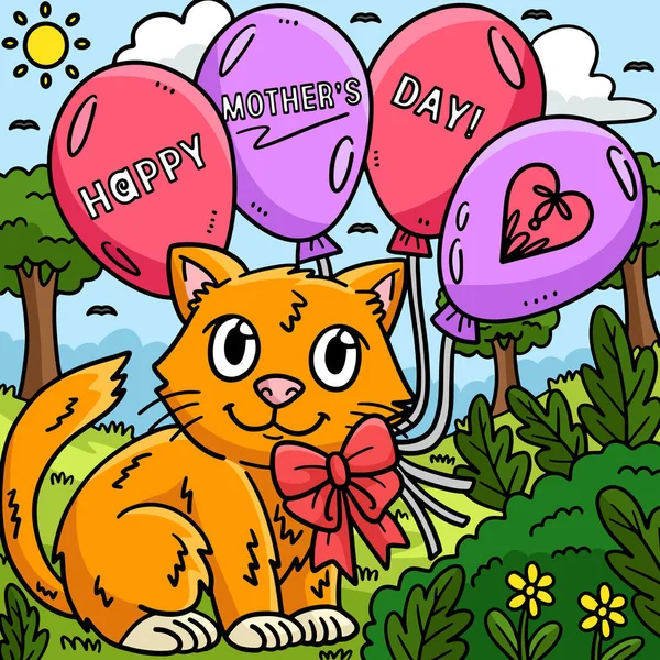 Clipart Bande Dessinée Montre Une Illustration Happy Mothers Day Cat — Image vectorielle