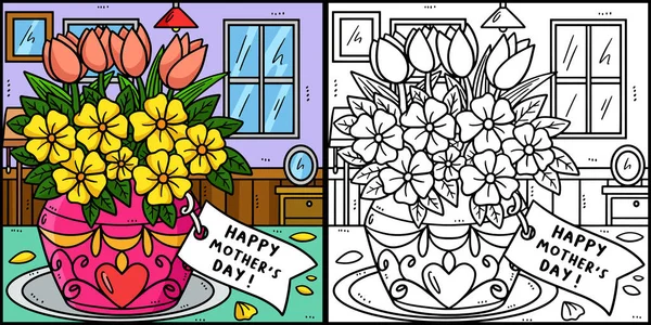 Cette Page Colorier Montre Des Fleurs Une Carte Voeux Côté — Image vectorielle