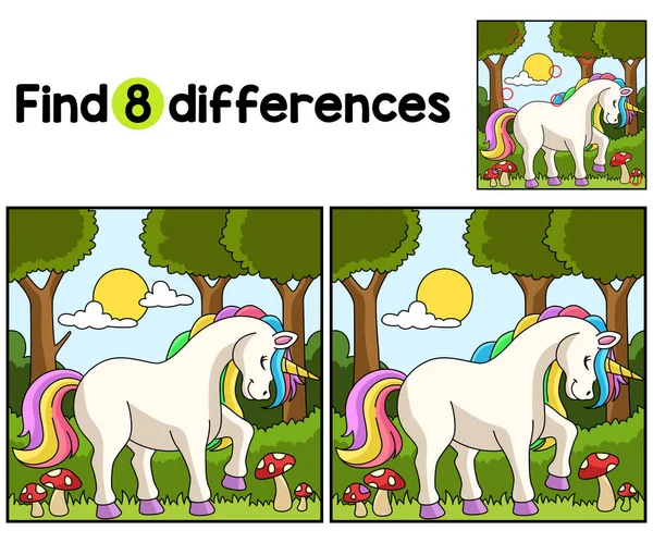 Trouvez Repérez Les Différences Sur Cette Licorne Dans Une Page — Image vectorielle