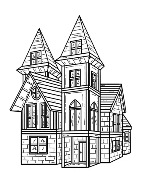 Cute Beautiful Coloring Page Haunted House Provides Hours Coloring Fun — Stock Vector