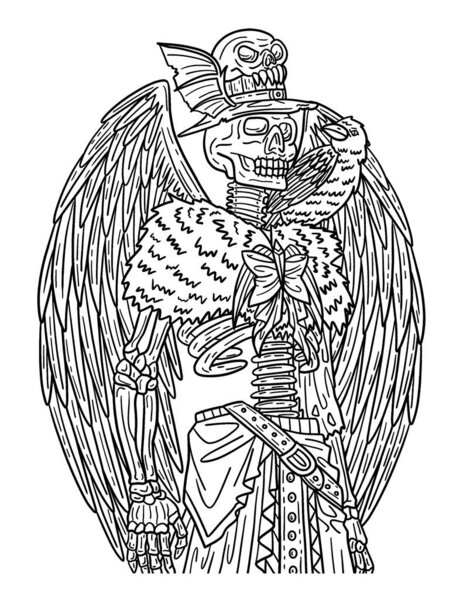 A cute and beautiful coloring page of a Skeleton with wings. Provides hours of coloring fun for adults.