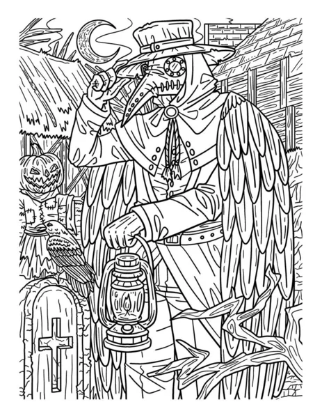 stock vector A cute and beautiful coloring page of a Plague doctor holding a lamp. Provides hours of coloring fun for adults.