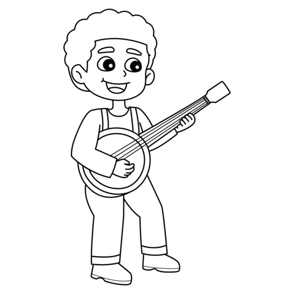 Cute Funny Coloring Page Man Playing Guitar Provides Hours Coloring — Stock Vector