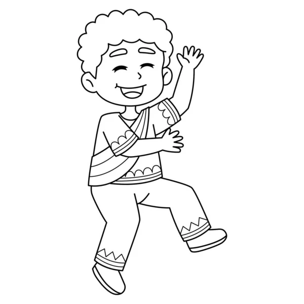 Une Page Colorier Mignonne Drôle Happy Afro Boy Dancing Fournit — Image vectorielle