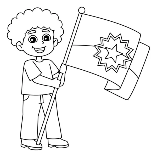 Roztomilá Vtipná Stránka Chlapce Držícího Juneteenth Flag Poskytuje Hodiny Omalovánky — Stockový vektor