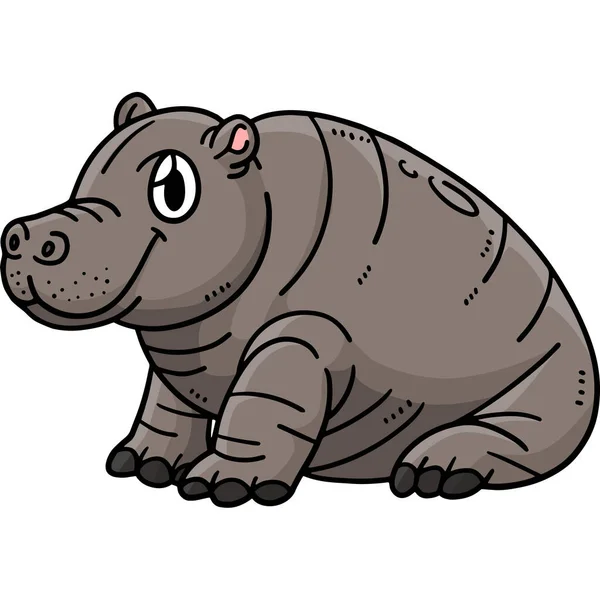 Este Clipart Dibujos Animados Muestra Una Ilustración Baby Hippo — Archivo Imágenes Vectoriales