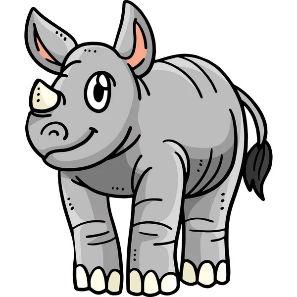 Este Clipart Dibujos Animados Muestra Una Ilustración Mother Rhino — Archivo Imágenes Vectoriales