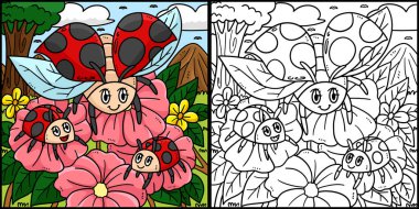 Bu boyama sayfasında Uğurböceği Anne ve Bayan Böcek var. Bu illüstrasyonun bir tarafı renkli ve çocuklar için bir ilham kaynağı..