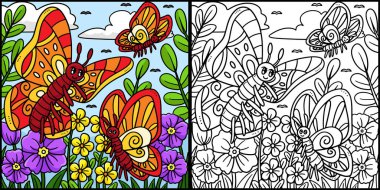 Bu boyama sayfasında Anne Kelebek ve Bebek Kelebek var. Bu illüstrasyonun bir tarafı renkli ve çocuklar için bir ilham kaynağı..