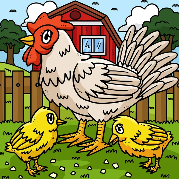 Cartoon Clipart Shows Hen Chick Illustration — Stock Vector