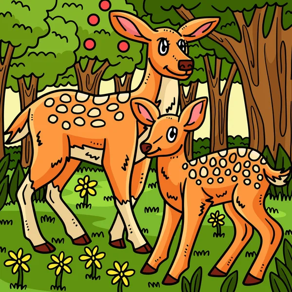 Denna Tecknade Clipart Visar Moder Deer Och Baby Deer Illustration — Stock vektor