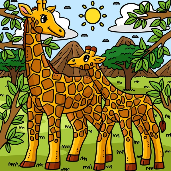 Deze Cartoon Clipart Toont Een Moeder Giraffe Baby Giraffe Illustratie — Stockvector
